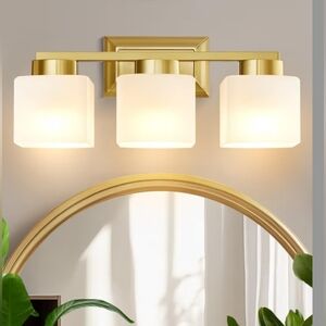 3 Light Gold Bathroom Vanity Lights with Glass Shade